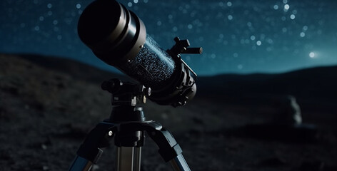 Wall Mural - Telescope in the starry background. Generative Ai