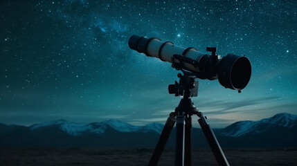 Wall Mural - Telescope in the starry background. Generative Ai