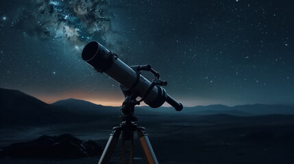 Wall Mural - Telescope in the starry background. Generative Ai