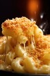 American mac and cheese, macaroni pasta in cheesy sauce detail close up - Generative AI