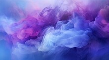 An Abstract Art Background With Mist Textures, Swirling Color Of Smoke, A Captivating Mix Of Paint And Water, A Mysterious Stormy Sky, And Cloud Wave Of Blue And Purple Glowing Fog. Generative AI