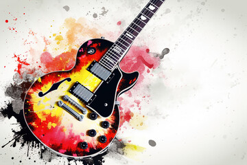 Poster - guitar with watercolor splashes of paint.