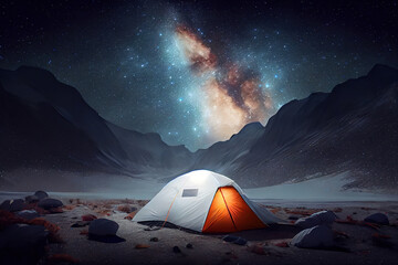 Wall Mural - camping in the mountains under the stars. generative ai