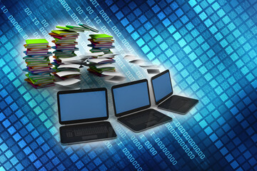 Aufkleber - 3d rendering students education book with computer network