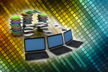 Aufkleber - 3d rendering students education book with computer network