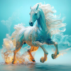 white abstract horse running in the water