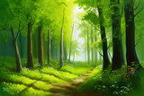 Fototapeta Krajobraz - Painting or drawing of a forest scene. Generative AI
