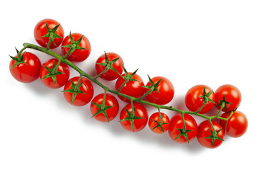 Cherry tomato branch close-up isolated on white background