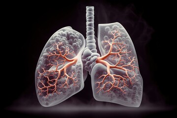 Human Lungs with smoke, Lung disease from smoking, pm 2.5 and air pollution,Human Lung model illness, Lung cancer, and lung disease, Generative Ai