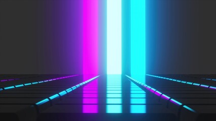 Poster - black grid cubes with neon lines