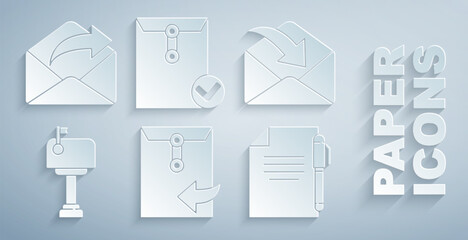 Poster - Set Envelope, Mail box, Document and pen, check mark and Outgoing mail icon. Vector