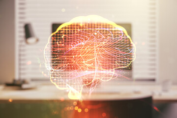 Aufkleber - Double exposure of creative artificial Intelligence symbol with modern laptop on background. Neural networks and machine learning concept