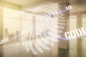 Aufkleber - Abstract virtual fingerprint hologram on empty corporate office background. Multiexposure