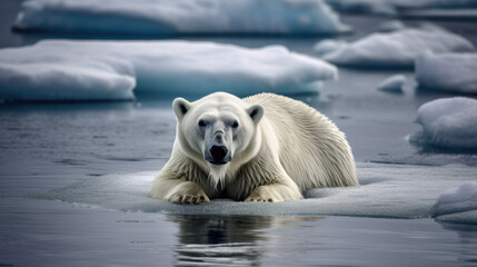 Wall Mural - A polar bear on an ice floe in the arctic sea. Generative AI