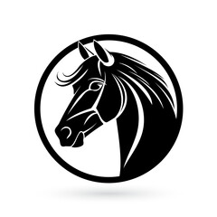 Wall Mural - Stylized black and white horse head logo template in a circle shape on a white background