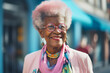Stylish elderly black woman with fashion accessories. Generative AI illustration