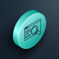 Poster - Isometric line UI or UX design icon isolated on black background. Turquoise circle button. Vector