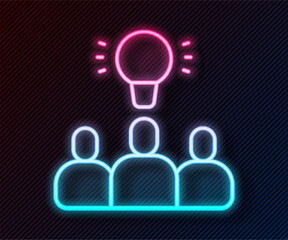 Poster - Glowing neon line Project team base icon isolated on black background. Business analysis and planning, consulting, team work, project management. Vector