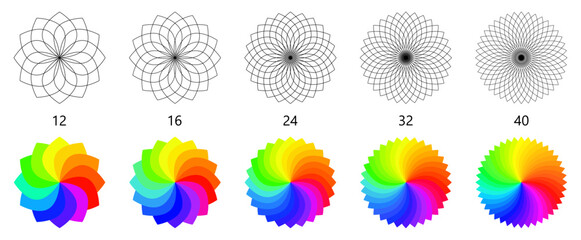 Canvas Print - Colour palette wheel shaped like flower rosette. Version with 12 to 40 leaves