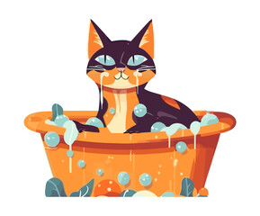 Wall Mural - Cute kitten sitting in bucket with bubbles