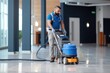 skilled worker, utilizing industrial vacuum cleaner, office and industrial cleaning services company