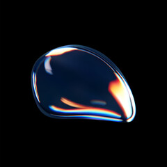 Wall Mural - 3d glass liquid abstract, fluid shape with holographic effect isolated on black background. render o