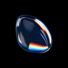 Wall Mural - 3d glass liquid abstract, fluid shape with holographic effect isolated on black background. render o