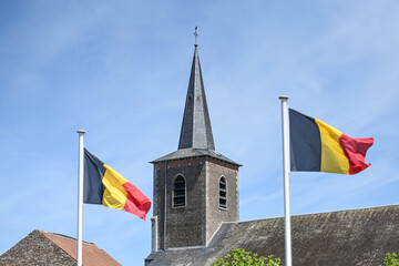 Canvas Print - Belgique belge drapeau pays eglise religion Sombreffe clocher