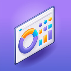 Aufkleber - Trending 3D Isometric, cartoon illustration. Data collection to provide Information in the form of a diagram. Concept of business analysis. Vector icons for website