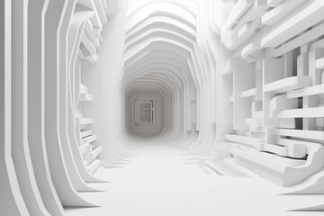 Wall Mural - Beautiful abstract architecture background. White intricate room with modern geometric shapes and futuristic design. Generative AI