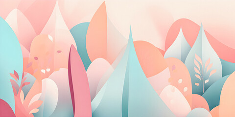 Wall Mural - Shapes of trees and plants, Soft focus dreamy pastel color background with copy space