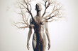 © Rytis - Nature and beauty concept. Beautiful and surreal woman body shape and tree silhouettes in white background with copy space. Generative AI