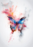 Fototapeta Motyle - Abstract exploring powder color painting. Concept of butterfly in fantasy creative shading multicolor mist design, generative ai 