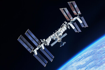 Wall Mural - international space station in earth's orbit. elements of this image furnishing nasa.
