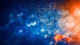 Fractured background. Blur lens flare. Dark shattered distressed dirty faded screen matrix texture with dust scratches smeared stains defocused orange blue white glow, generative ai