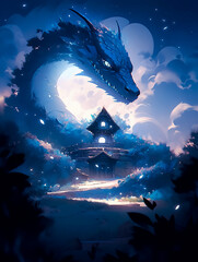 Wall Mural - dragon guarding its nest iridescent heavenly calm cinematic, generative ai