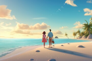 couple on the beach - Illustration created with generative ai