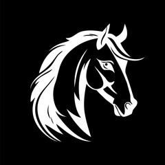 Wall Mural - A stylized black and white horse head logo template with a black background