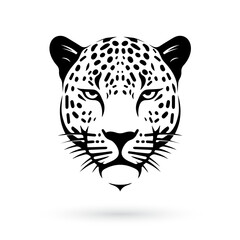 Wall Mural - Stylized dark leopard head design on white background, in the style of a tattoo-inspired look