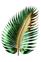 Green and gold palm leave 3d illustration art on transparent background. Generative Ai.