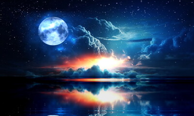 Wall Mural - starry sky and moon night dramatic cloudy sunset