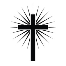 Cross With Shining Light Isolated On A White Background. A Symbol Of The Love Of Jesus. God Vector Illustration. Catholic Symbol Flat Vector, Black Cross With Glow. Christian Cross Symbol Icon.