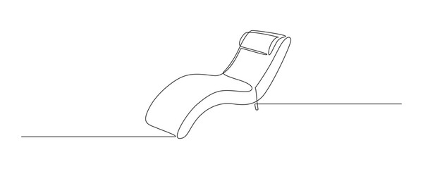 Aufkleber - Home interior in one continuous line drawing. Modern furniture armchair and table with flower in simple Linear style. Editable stroke. Doodle vector illustration
