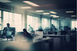 Blurred background of an office with business people. Generative AI