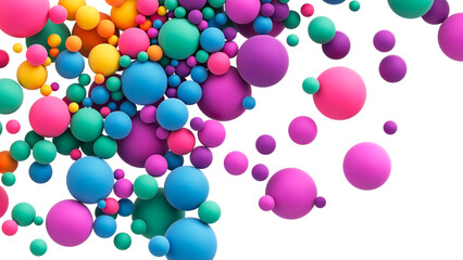 Sticker - Abstract composition with many colorful random flying spheres isolated on transparent background. Colorful rainbow matte soft balls in different sizes. PNG file