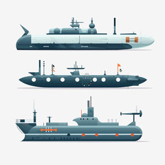 Wall Mural - Submarine set vector isolated on white