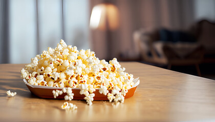 Wall Mural - Popcorn on the table, AI generated