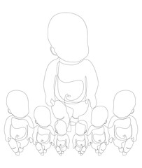 Poster - One continuous line of multiple babies. Thin Line Illustration vector baby concept. Contour Drawing Creative ideas.