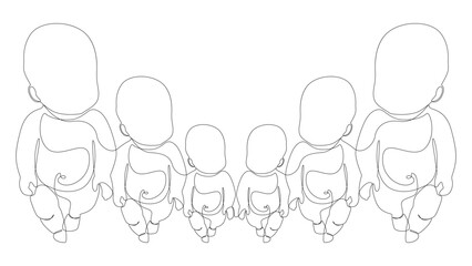 Poster - One continuous line of multiple babies. Thin Line Illustration vector baby concept. Contour Drawing Creative ideas.