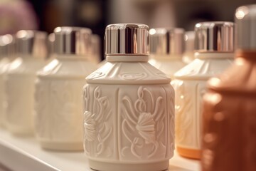 Body Lotions in a cosmetics store in a close-up shot, macro shot -  made with Generative AI tools